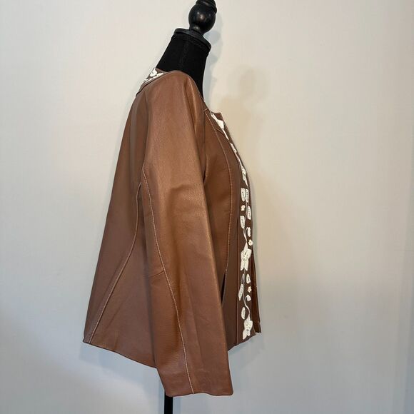 Pamela McCoy Leather Jacket Large Brown Embroidered Beaded Boho Western Rodeo - Picture 4 of 16